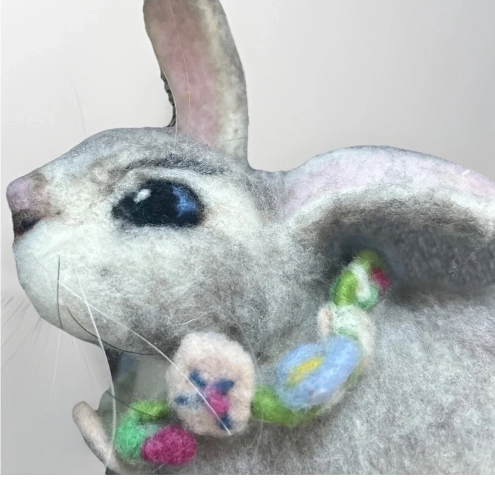 Needle Felted Rabbit Handmade Wool Bunny Sculpture Fiber Art Easter 12” OOAK